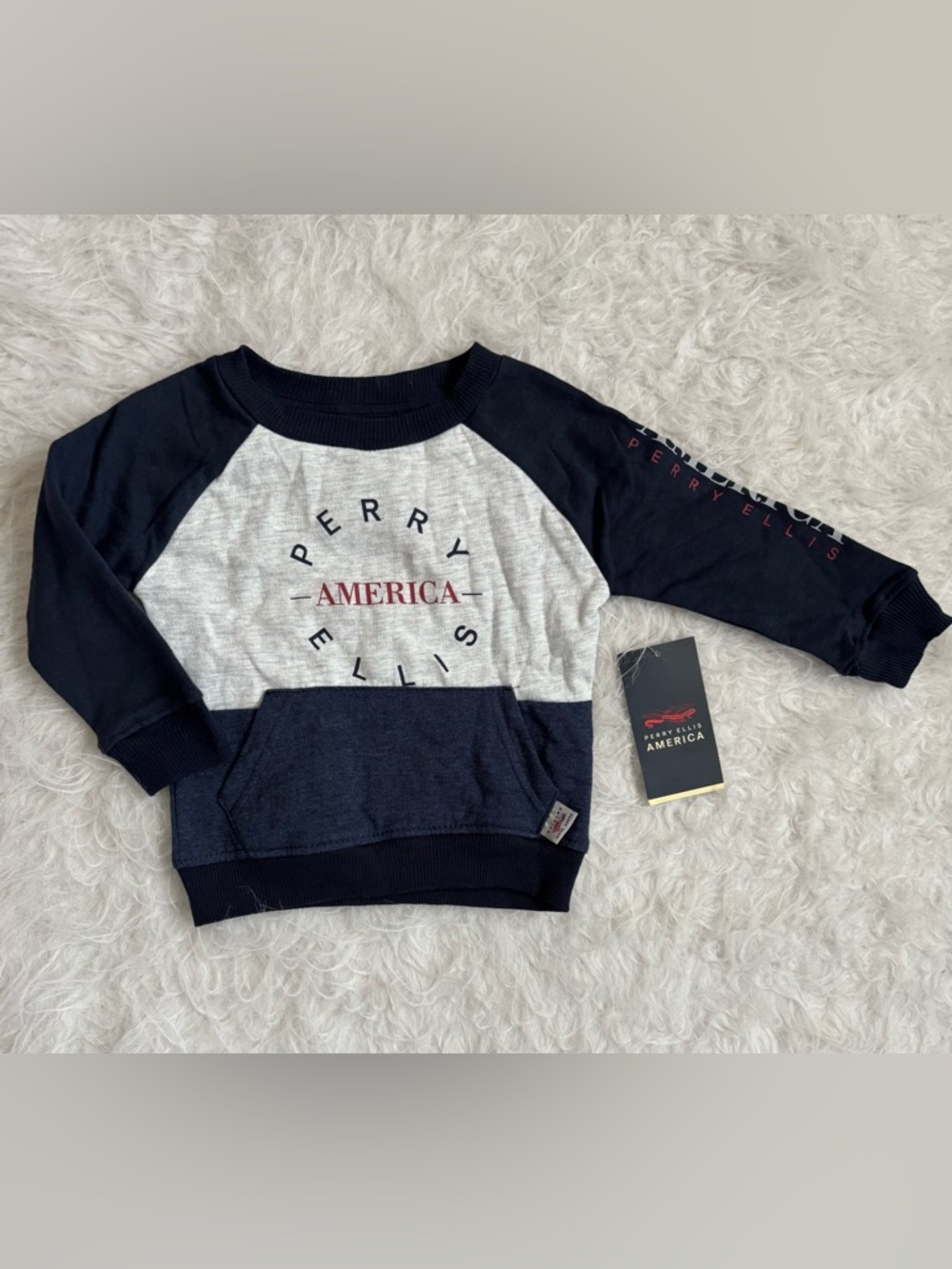 Perry Ellis NWT Kids Navy, Gray & Red Colorblock Cozy Americana Sweatshirt